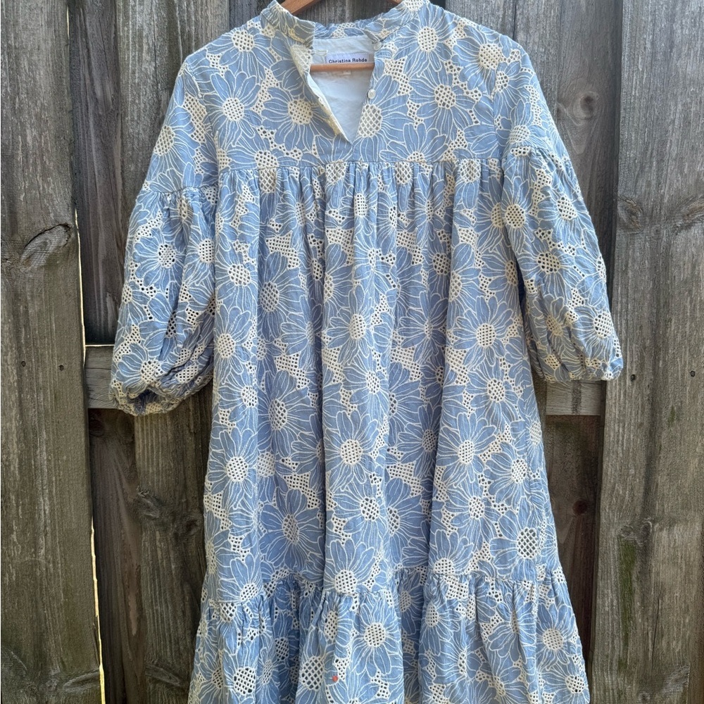 Christina Floral Blue and Cream Mini Dress